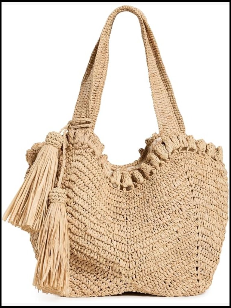 Bonnie Satchel Raffia Tote Tassel Details Beach Bag Crossbody Lightweight